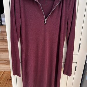 Lole Women’s Small Ribbed Half Zip Long Sleeve Dress Burgundy | Athleisure